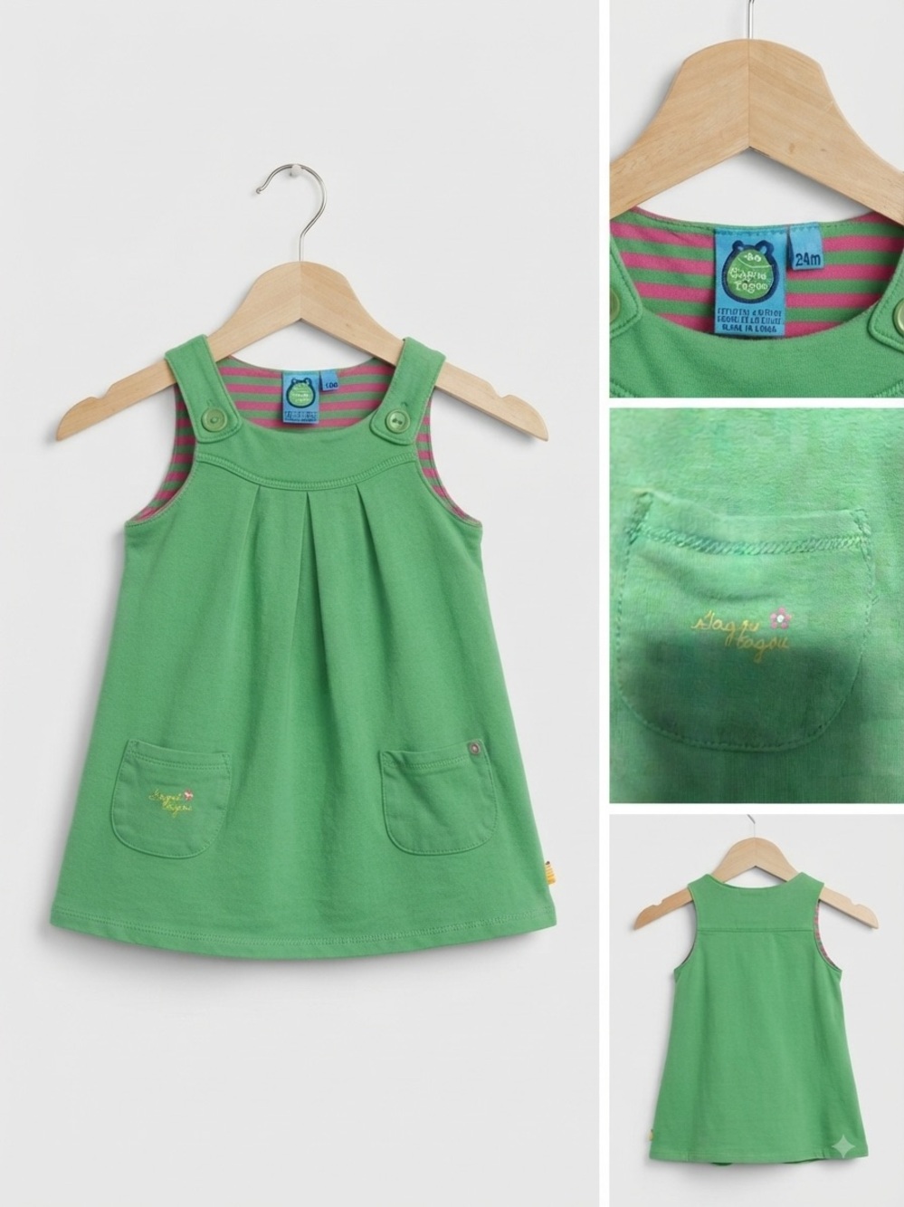 Gagou Tagou Green Sleeveless Pocket Tank Top for Kids 24m - retro Y2K 90s